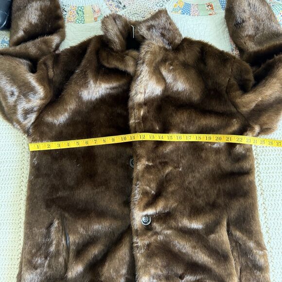 Dark Brown Faux Fur Mid-Length Coat Women’s XL (175/96A) Lined Classic Wear - Picture 3 of 8